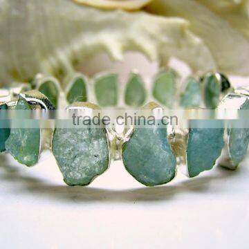 Rough Aquamarine Natural Gemstones 925 Sterling Silver Bangle