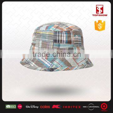 Wholesale promotional 100% cotton yarn dyed bucket kids sun hat