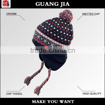 custom fold up fashion winter earflap and tassel baby knitted cap