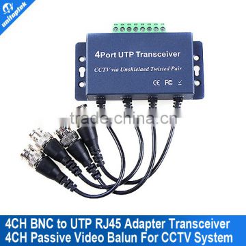 4 channel video balun transceiver for cctv BNC to UTP RJ45 coax adapter transceiver transmission distance 330M