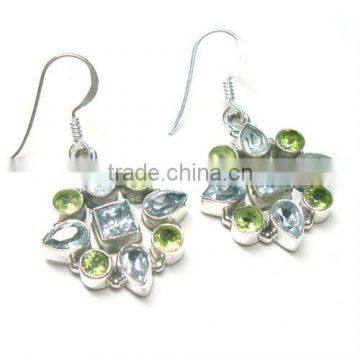 925 sterling silver peridot blue topaz gemstone earrings