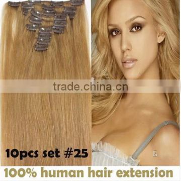 Indian clip on hair 22inch straight human hair gold cheap clip hair extension