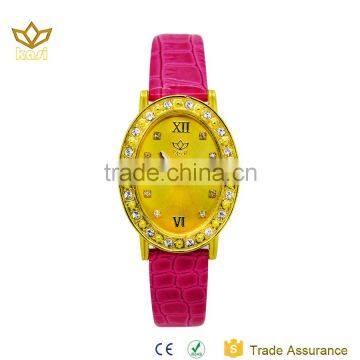 Trade assurance lady dress diamond gold dial leather watch strap quartz bracelet watch 9086