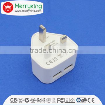 singapore safety mark uk dual port 5V1.5A 5V2A 5V2.1A white usb charger