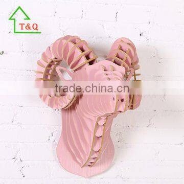 Wood Argali Animal Head 3D Wall Home Hotel Lobby Wall Decor photo-5