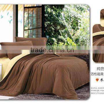 new design elegant reactive printing bedding set,plain color polyester thick microfiber bed sheet set, brown and yellow