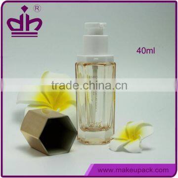 Hexagon liquid foundation 40ml empty mini glass bottles with pump