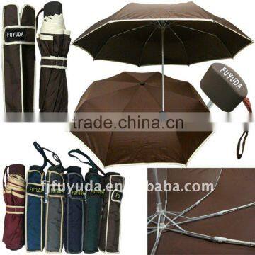 chocolate color aluminum 3 folding umbrella with bag