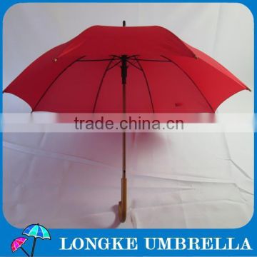 23" plain red color wooden shaft wooden handle umbrella ,pongee fabric