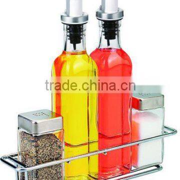 SINOGLASS 4 pcs square shape galss salad dressing set with rack salad dressing set