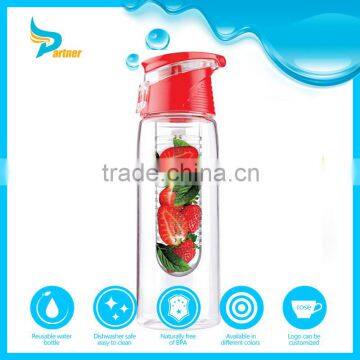 2015 new design 700ML BPA Free fruit infuser water bottle/sports water bottle with flip top lid