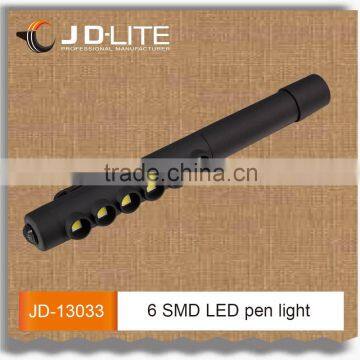 6 SMD LED pen light magnetic pen torch led pocket light with clip