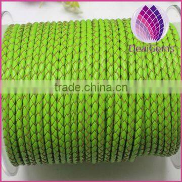 wholesle green 3.0mm braided real leather cord for jewerly