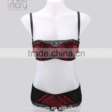 Sexy Black Lace with Red Inner New designs Lace Women Set Bra Underwear
