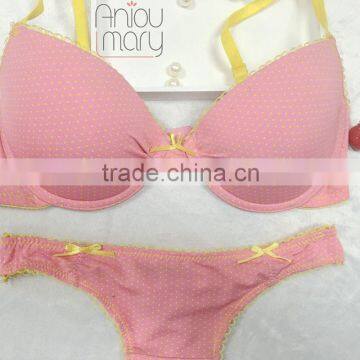 Lovely Young Ladies Pink Colour With Prined Breathable Bra and Panty Set Thong Set photo-4