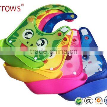 Wholesale Cute Food Grade Waterproof Baby Bib PEVA+Silicone+60S Combed Cotton Baby Bib With Big Pocket Crumb Food Catcher Snaps