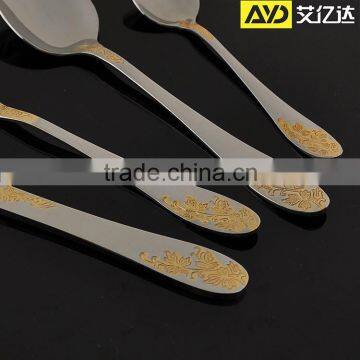 Gold Plated Flatware With Rose Design and Wooden Box
