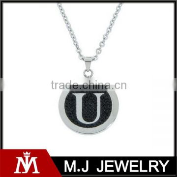 Stainless Steel Letter pendant , Round U black pendant