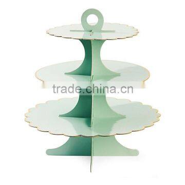 3 Tier Round Cake Cupcake Stand Cake Stand Green with Gold Line Birthday Wedding Party Display