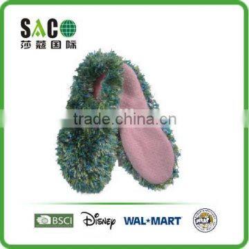 green colourful long hair indoor socks with anti-slipper