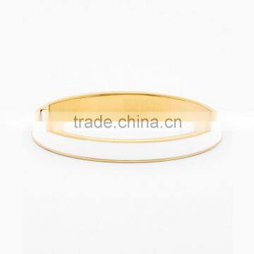 Women simple gold stainless steel white enamel open bangle