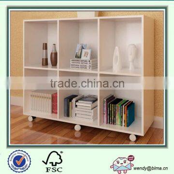 display wooden bookshelf with wheels