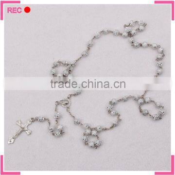 Bead chain necklaces designs with cross pendant, rose beaded necklaces jewellery