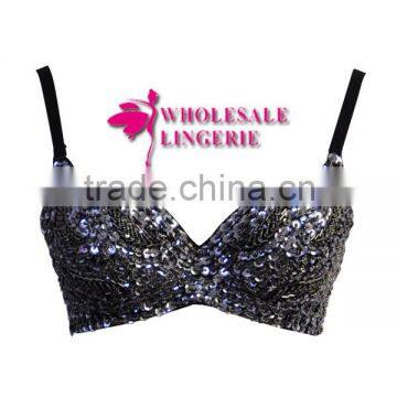 Ladies Silver Paillette Bra,Handmade Sequin Bra