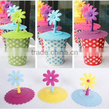 Hot sales ! Fashionable colorful creative flower shape silicon cup lid