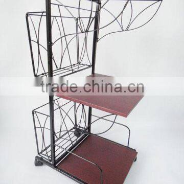 3 Tiers Removable Metal Rolling Sofa Side Table With Magazine Rack Coffee Table photo-2