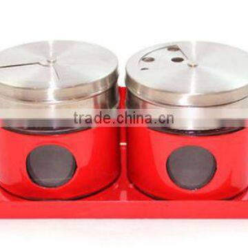 Red Coating Glass Spice Magnetic Jar With Metal Lids photo-2