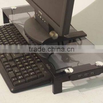 Functional Tempered Glass Laptop Rack Monitor Riser Laptop Stand With USB Hubs photo-4