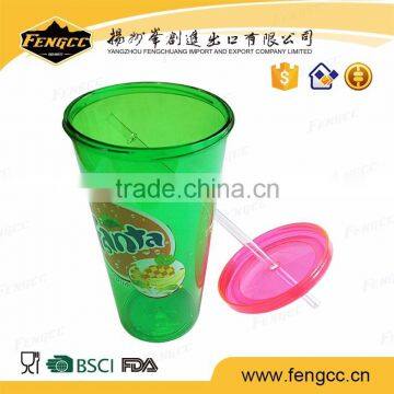 Eco-Friendly PS double wall Personalized plastic cup with straw