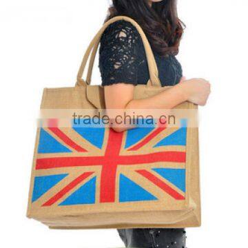 Christmas fashion tote bag jute fabric recycling shopping bag