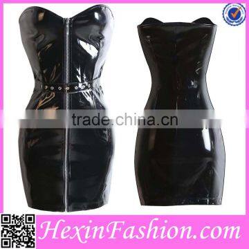 Wholesale Sexy Black Zipper PVC Dress Clothing Leather Bodycon Dress photo-2