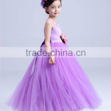 2017 Girls Long Party Dress Sheer Shoulder Flowers Frocks photo-6