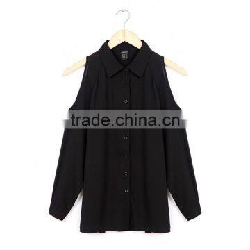 Women Off Shoulder Long Shirts Sexy Chiffon Tops Turn Down Collar Blouse Long Sleeve Casual Plus Size Blouse photo-3