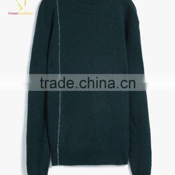 Men Pure Cashmere Green Knitted Jumpers Crew Neck Emboridery Sweaters photo-6