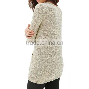 Double Color Kintted Ladies Cardigan With Open Front and Front Patch Pockets photo-2