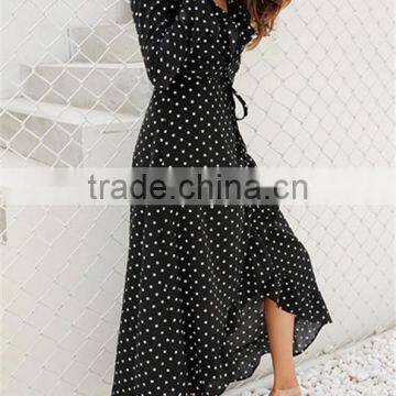Evening Dress Long Sleeve Polka Dot Ruffle Wrap Women Maxi Dress Vestidos Beach Long Dress photo-4