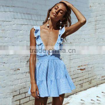 Deep V Neck Side Cross Sexy Dress Lady Fashion Summer Dresses Women Lady photo-2