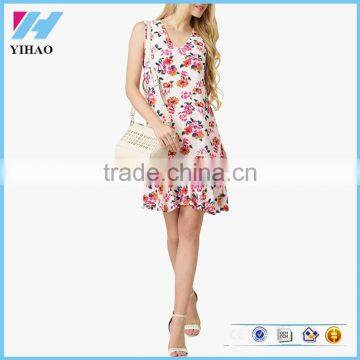 Summer Latest Fashion V Neck Floral Printed Mini Shift Dress Pattern 2016