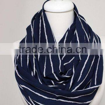 White Stripes on Navy Blue Infinity Scarf, Loop Scarf Circle Scarf Gift Ideas for Her, Spring - Summer - Fall - Winter Session photo-3