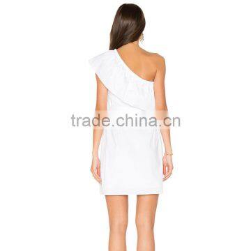 White One Shoulder Elegant Short Simple Ladies Evening Dinner Dresses photo-3