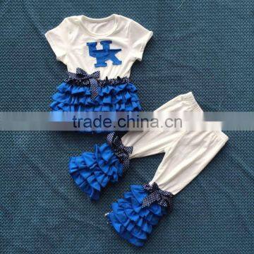 LY-069 adore UK ruffle dress and ruffle pants with bowknot soft cotton outfit boutique girl clothing