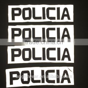 Relfective Policia with blue printing reflective letter be heated on vest for Spain market