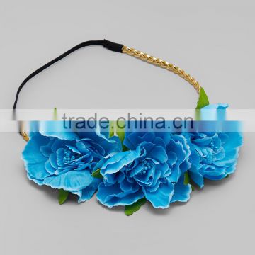 2016 New Turquoise And Gold Braid Flower Crown Headband For Little Girl Blue Headband For Kids Children Accessories A-NP-HA905-2