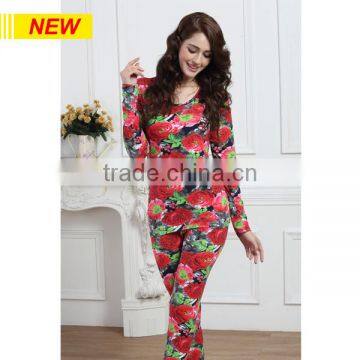 HOT SALE WOMEN LONG JOHN ROSE FULL PRINTED DESIGN HEATED THERMAL UNDERWEAR WHOLESALE