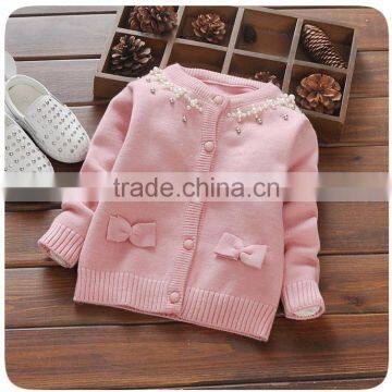 Sweet Baby Girls Cotton Sweaters Design With Beads and Bowknots For Children Knitted Cardigan