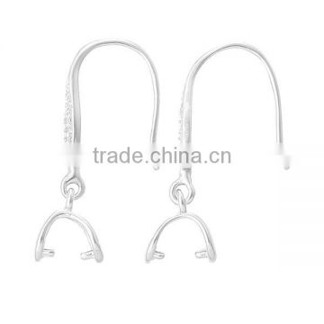 925 Sterling Silver Earring Hooks Platinum Plated Clear Rhinestone Pinch Clasp 26mm x 12mm,1Pair